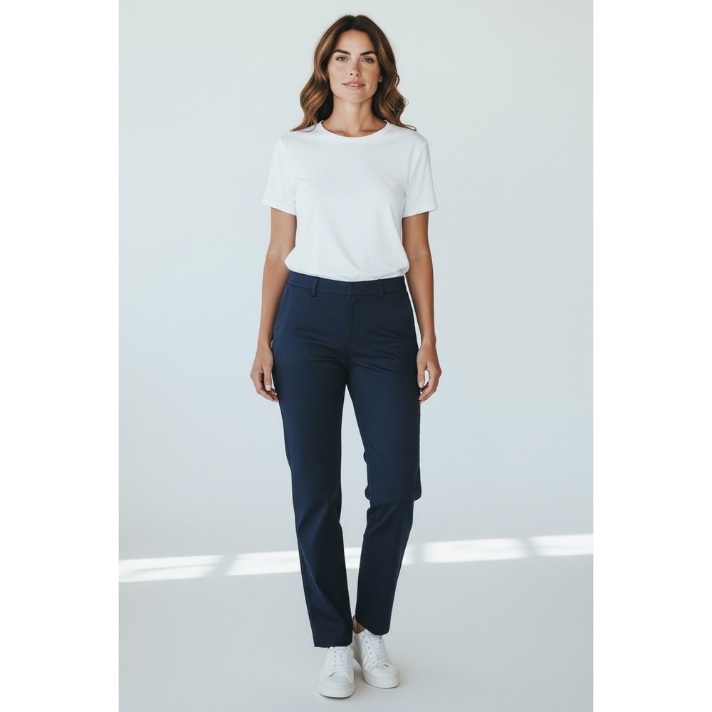 Tory Burch Navy  Straight Leg Dress Pants Flat Front Trousers Office Casual Sz 4